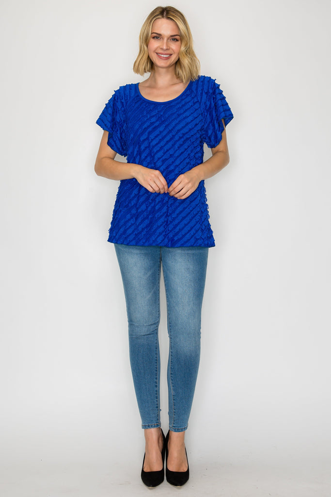 Short Sleeve Ruffle Textured Blouse