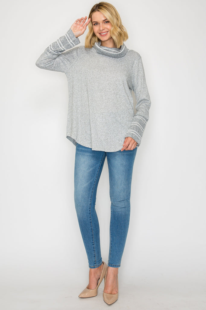 Long Sleeve Cowl Neck 2Tone Hachi Top
