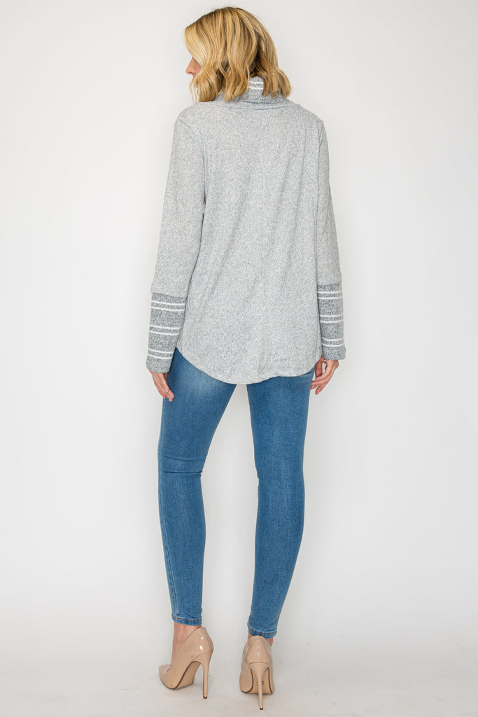 L/SLV COWL NECK 2TONE HACHI TOP