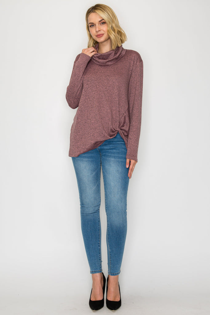 L/SLV COWLNECK SIDE TWIST 2TONE HACHI TOP