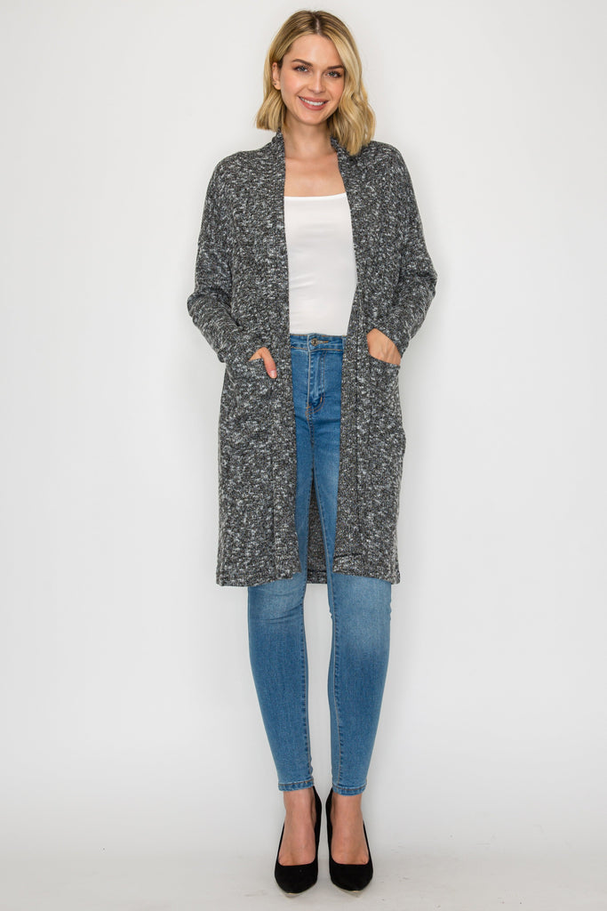 Long Sleeve Open Front Hachi Cardigan With Pockets
