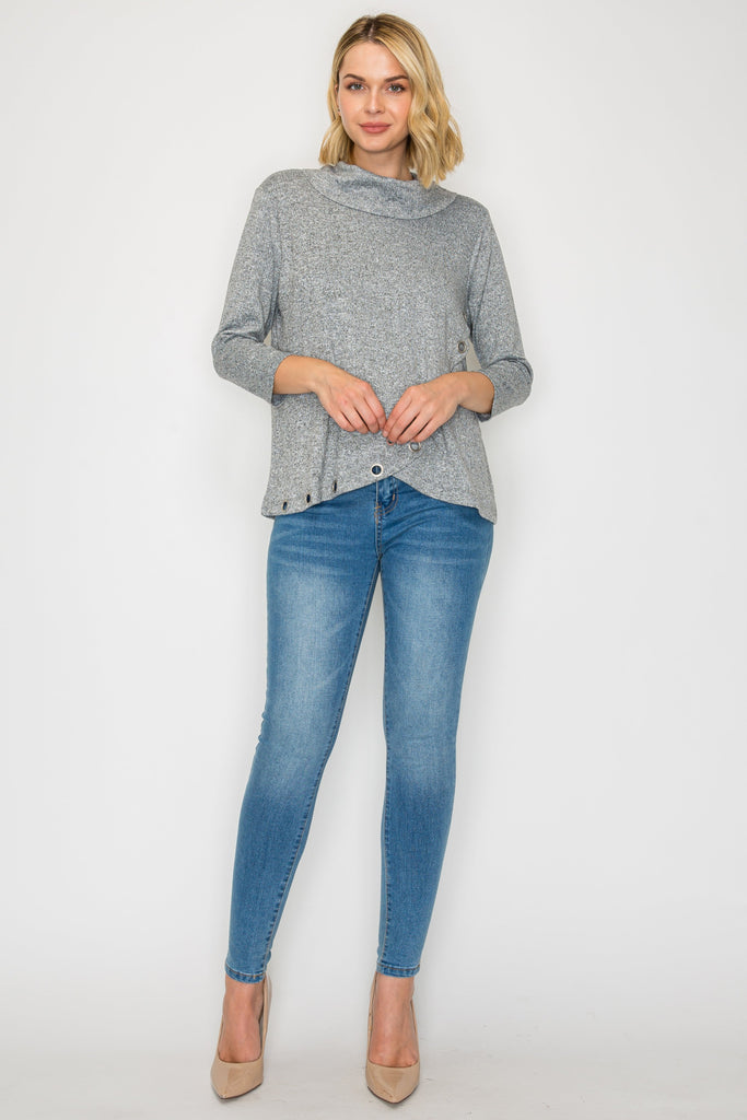 3/4 Sleeve Cowlneck Asymmetrical With Eyelet