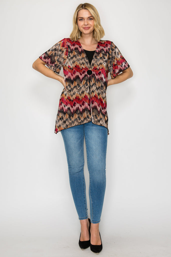 Flutter Sleeve O-Ring Abstract Faux Twinset Blouse