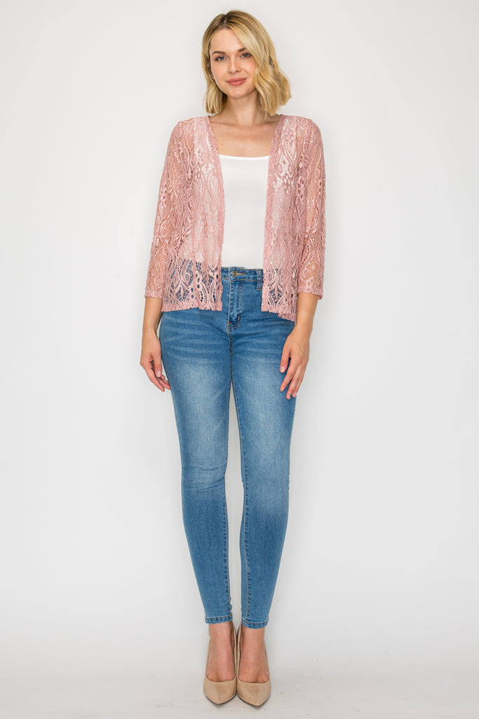3/4 Sleeve Embroidery Lace Bolero Shrug with Sequins