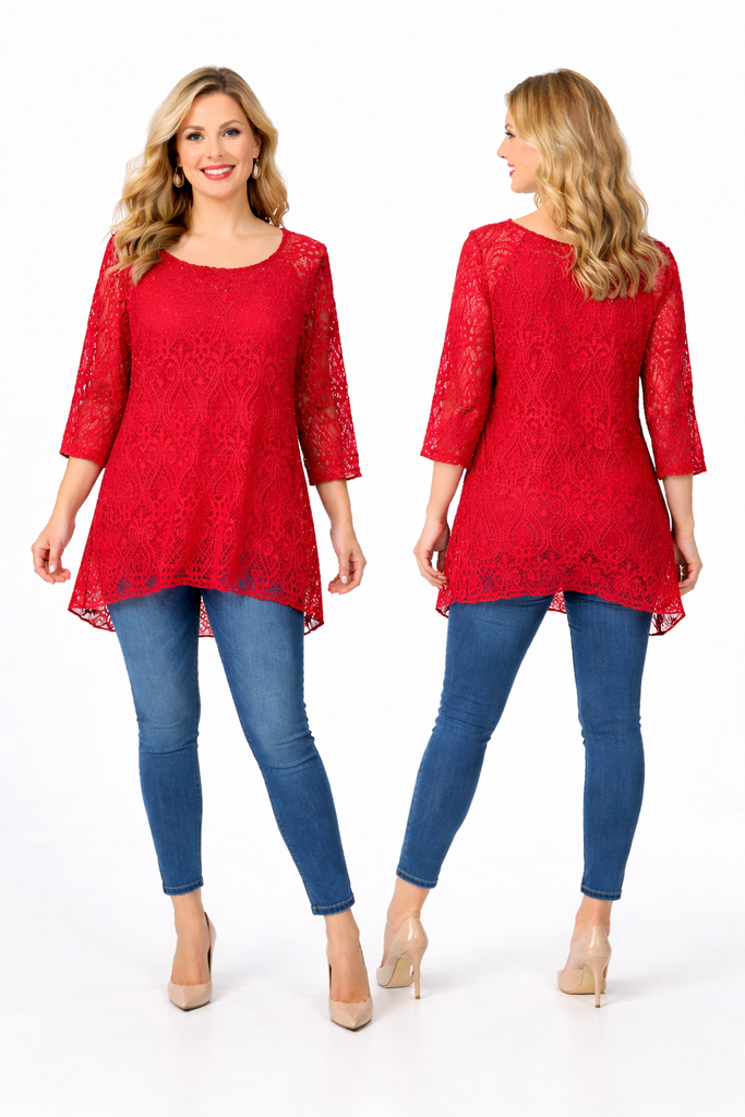 3/4 Sleeve Embroidery Lace Abstract Tunic With Sequins
