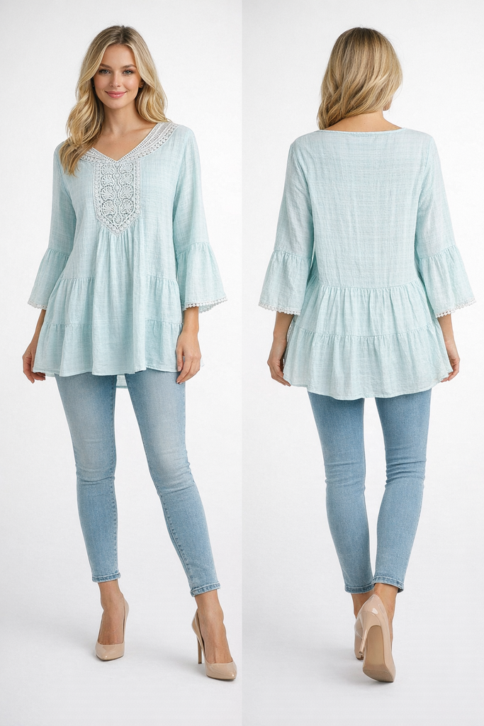 3/4 Sleeve Boho Crochet Tunic