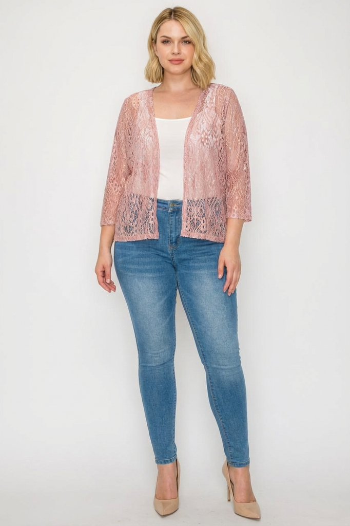 3/4 Sleeve Embroidery Lace Bolero Shrug with Sequins (PLUS)