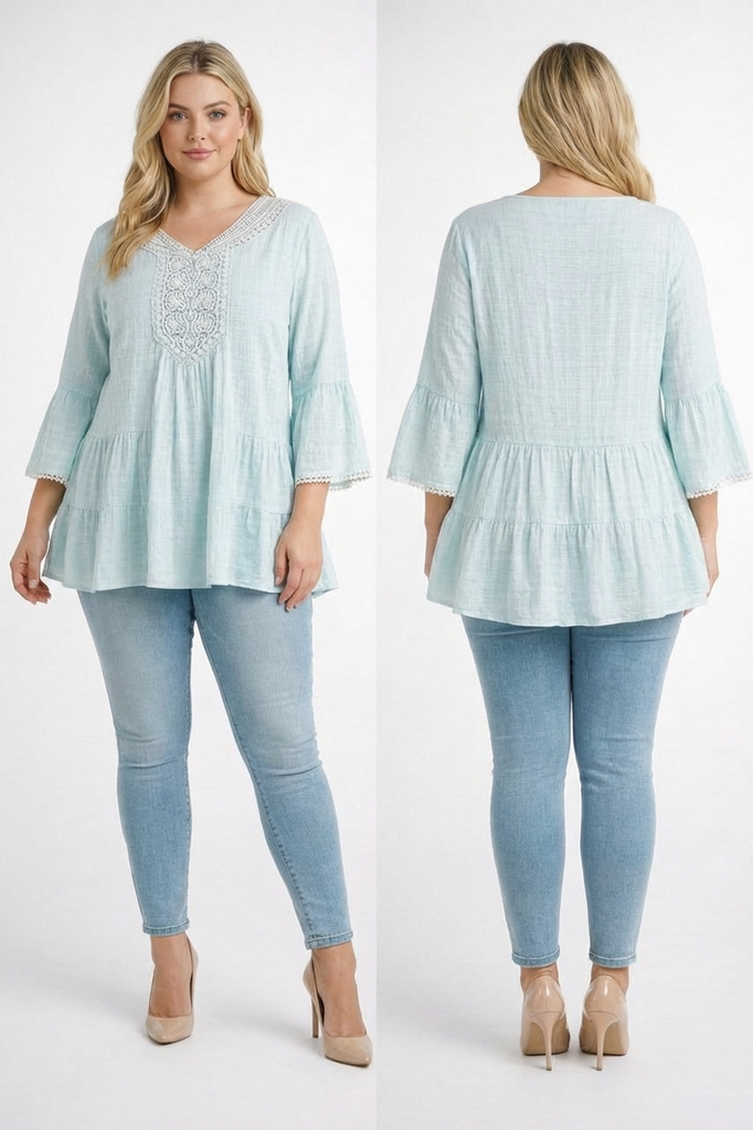 3/4 Sleeve Boho Crochet Tunic (PLUS)
