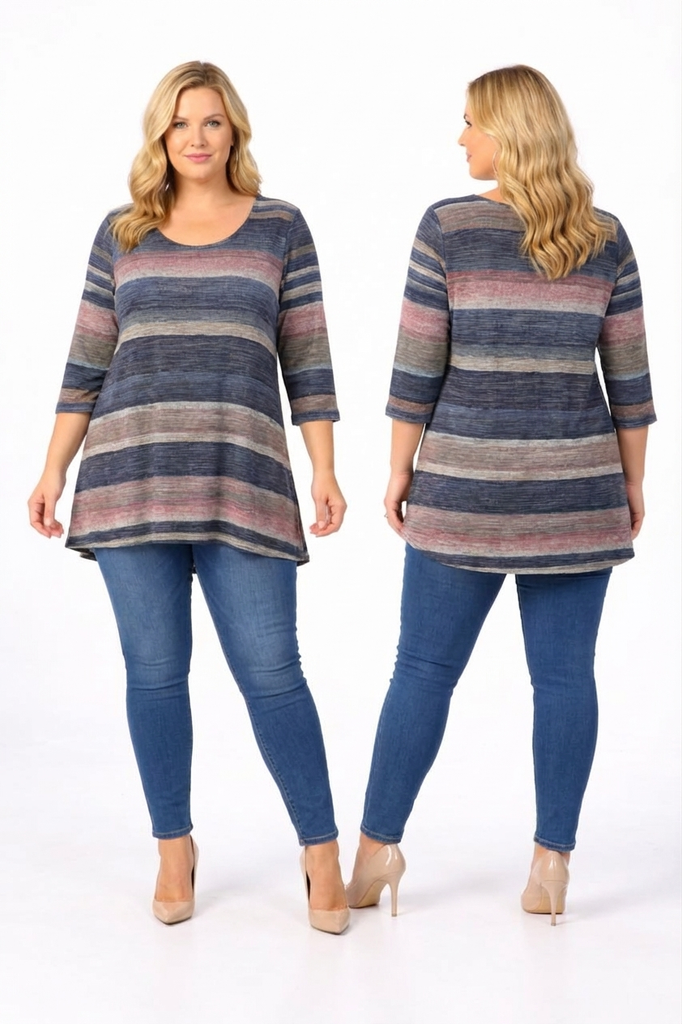 3/4 Sleeve Abstract Printed Hatchi Tunic (PLUS)