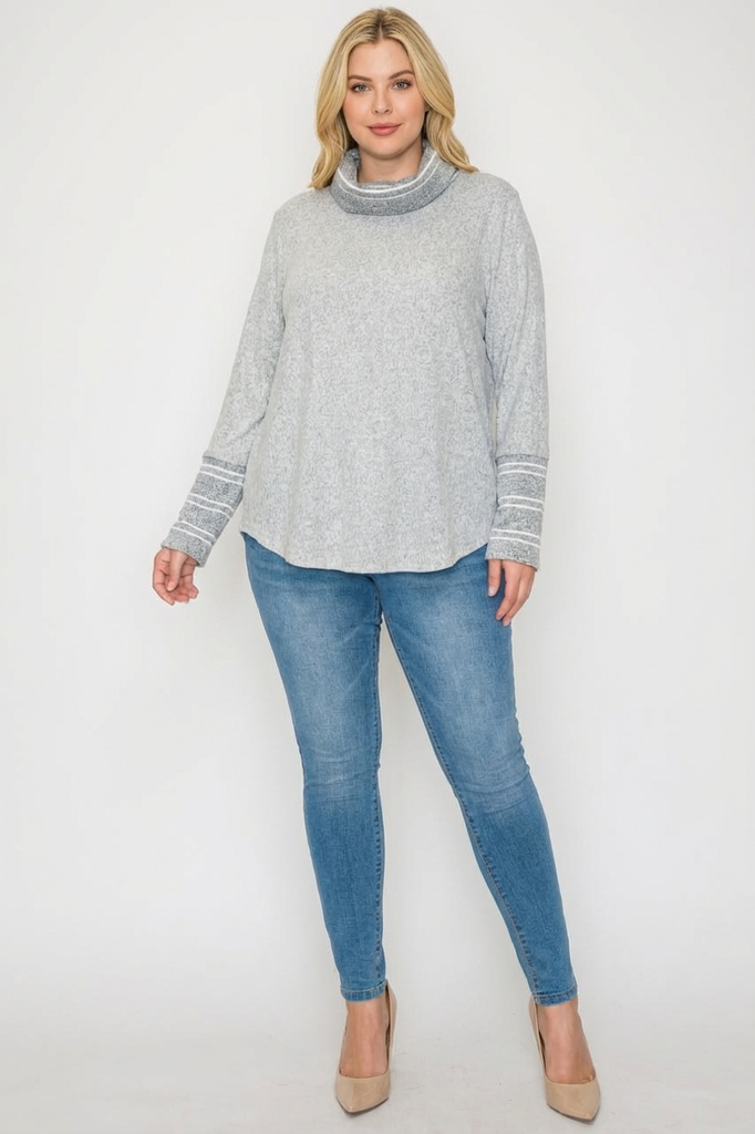 Long Sleeve Cowl Neck 2Tone Hachi Top (PLUS)