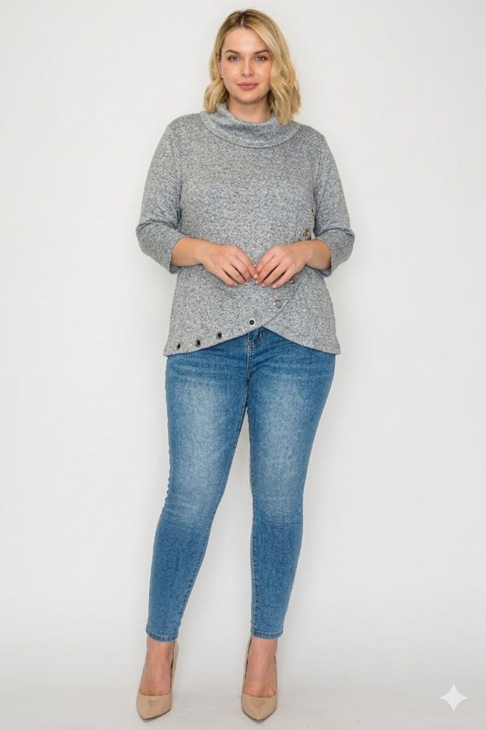 3/4 Sleeve Cowlneck Asymmetrical With Eyelet (PLUS)