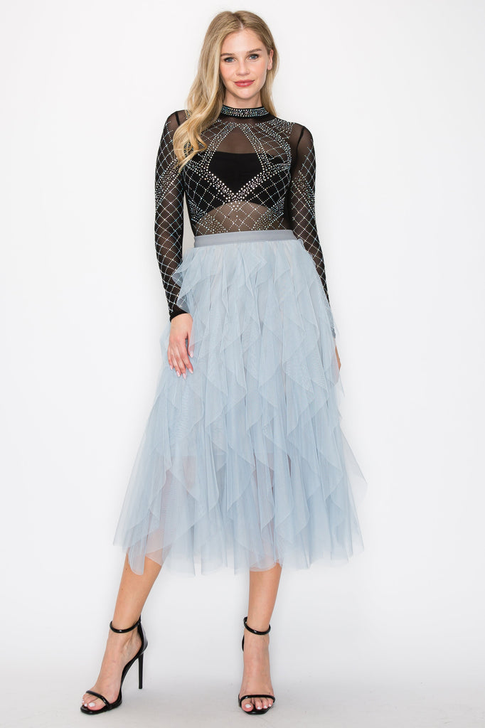 Tesia Ruffled Tulle Midi Skirts